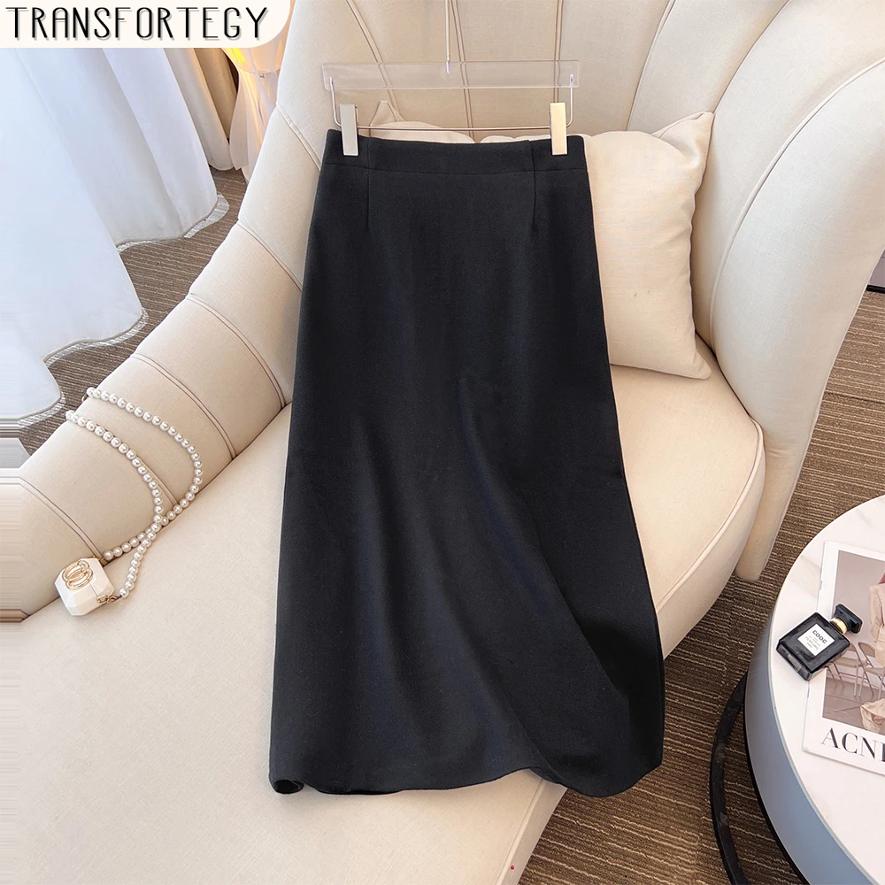 Женская зимняя толстая повседневная юбка больших размеров черная простая