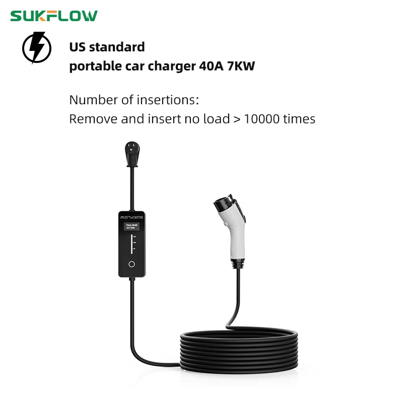 Стандартное портативное автомобильное зарядное устройство Sukflow Type 1 40 А 7 кВт