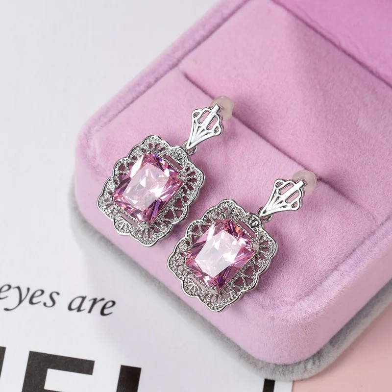

Elegant Female Pink Color Zircon Dangle Earrings Exquisite Luxury Charm Earring for Women Engagement Party Gifts Fashion Jewelry