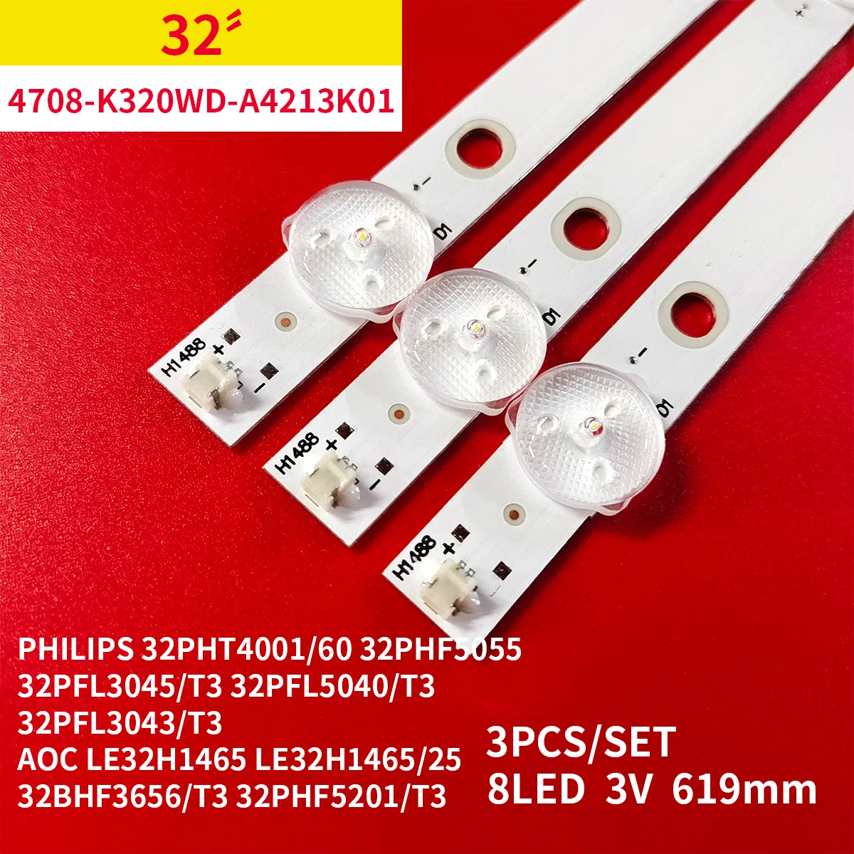 60Pcs/20 Set LED Backlight Strip for Aoc LE32H1465 32BHF3656/T3 32PHF5201/T3 4708-K320WD-A4213K01 Telefunken TF-LED32S35T2