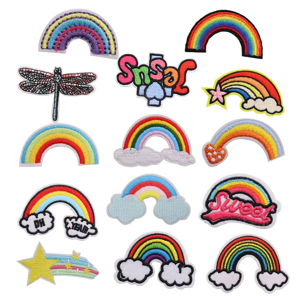 1pcs Rainbow Dragonfly Stars Heart Cloud Sweet Patches For Kid Clothes Appliques Sticker T-shirt Accessories Patches for Clothes