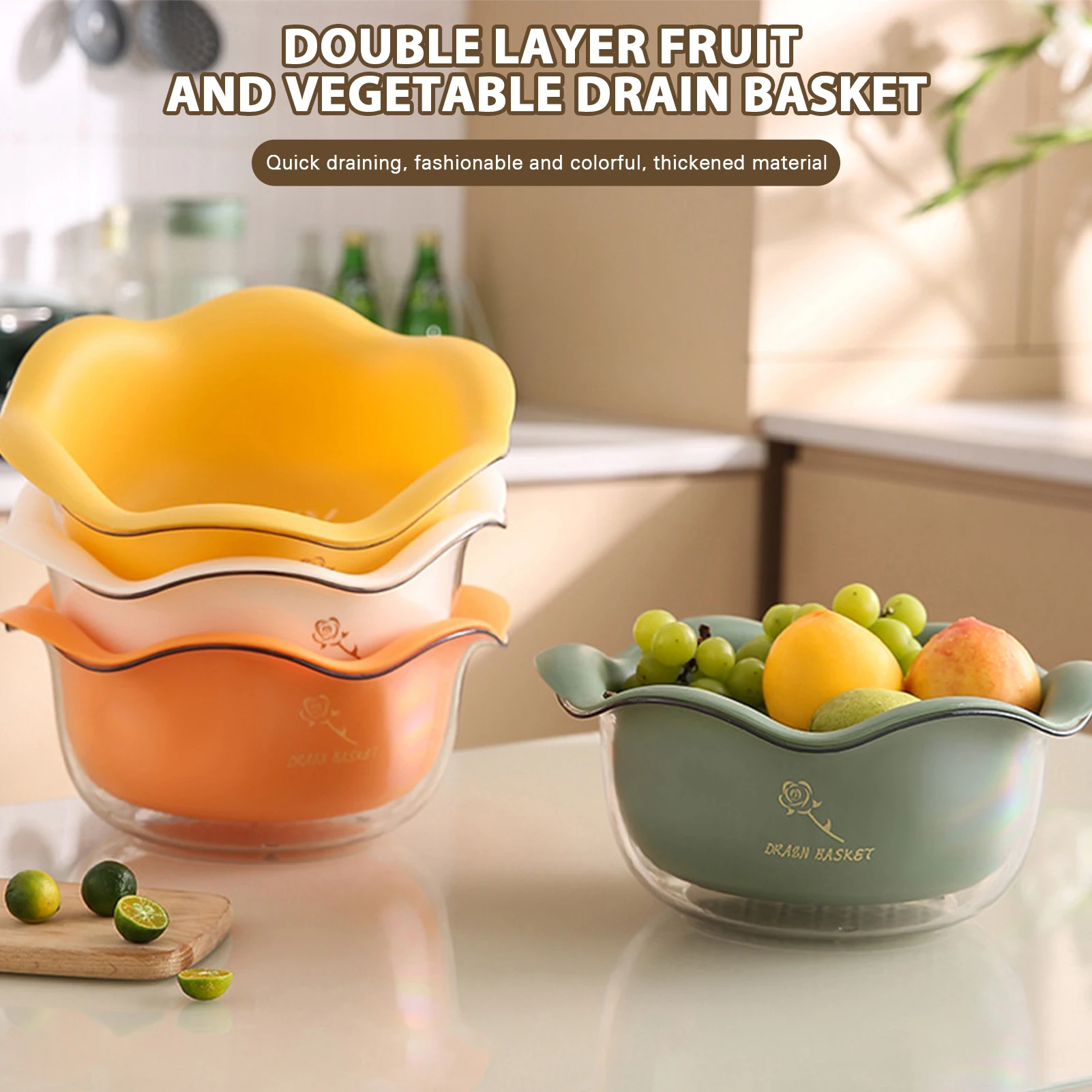 

2-in-1 Kitchen Washing Basket Petal Shape Fruit Vegetable Washing Bowl Set Multifunctional Kitchen Strainer Detachable Drain Bow