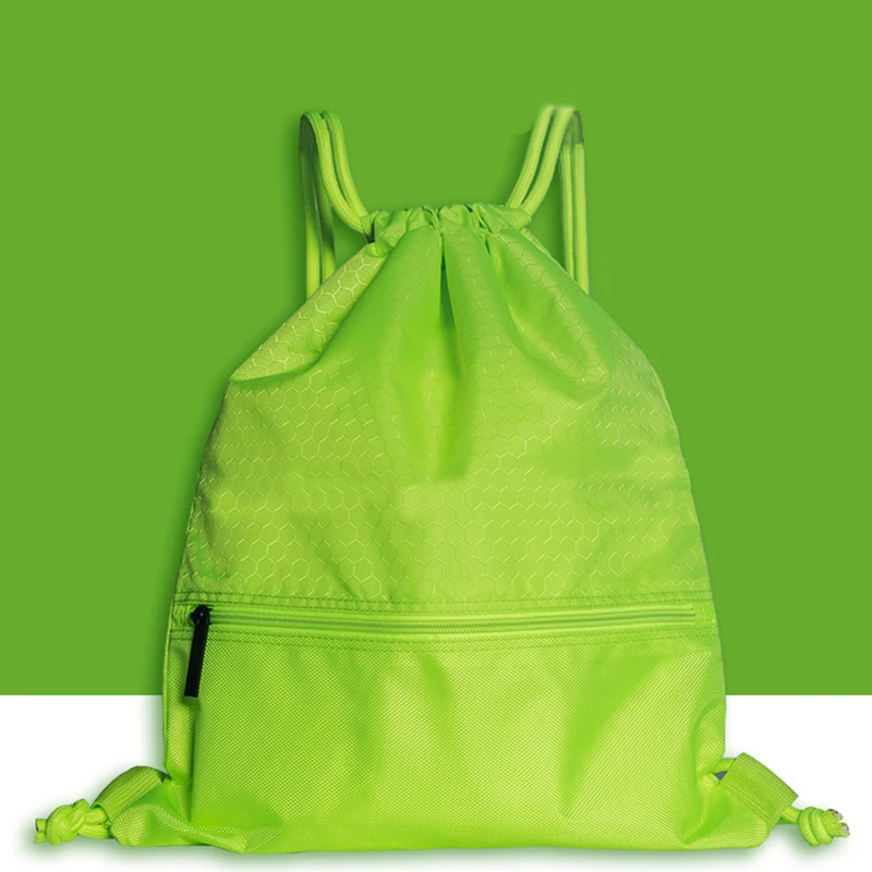 Nylon Large Capacity Sports Bag Women Men Backpack Wear Resistant Anti-splash Outdoor Drawstring Lock Riding Solid Zipper Pocket