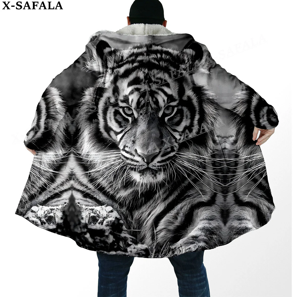 Мифология Тигр Король Дух Толстый теплый плащ с капюшоном Мужское пальто Пальто