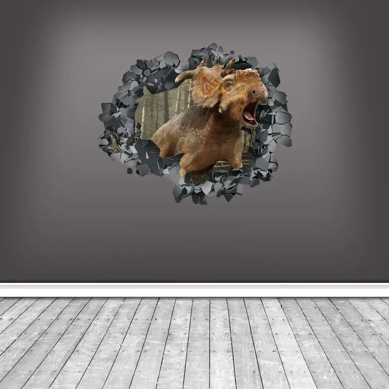 

Triceratops Dinosaur Wall Decal, Kids 3D Wall Mural, Dinosaur Wall Art, Dino Wall Sticker, Jurassic World Theme Decoration, Viny