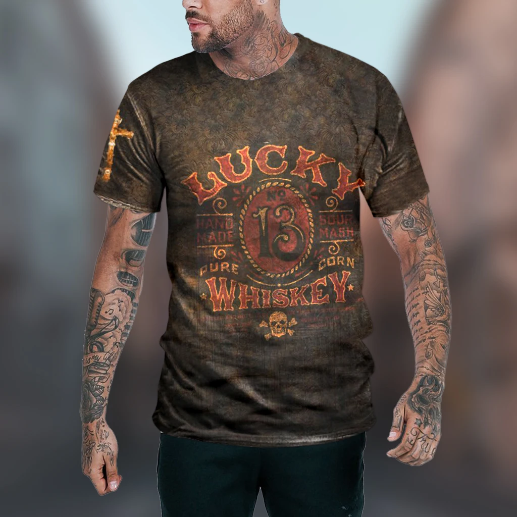 

Vintage Lucky 13 Printed Summer Men Tshirts 3D Printed Short Sleeve Fashion O-Neck Top