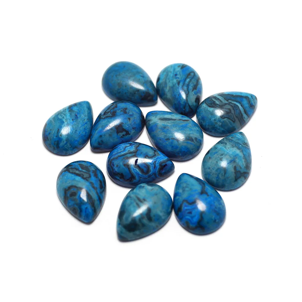 

10pcs Blue Gradient Stone,Polished Flat Back Stripe Teardrop Cabochons Stone,Earring Jewelry Necklace Making 10x14mm