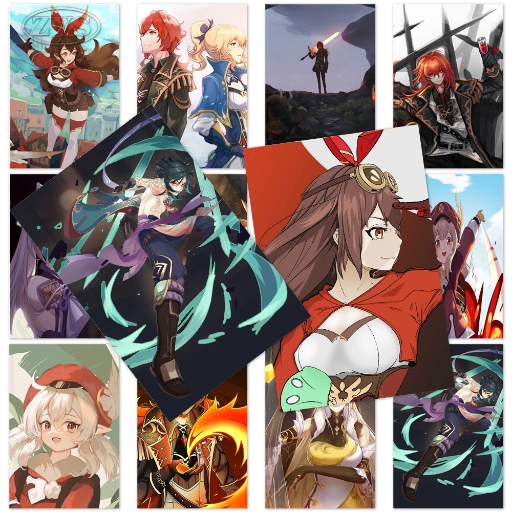 

Ударное украшение для дома Genshin, Картина на холсте янтарного цвета Klee, настенное художественное оформление, Модульная картина Keqing для фона к...