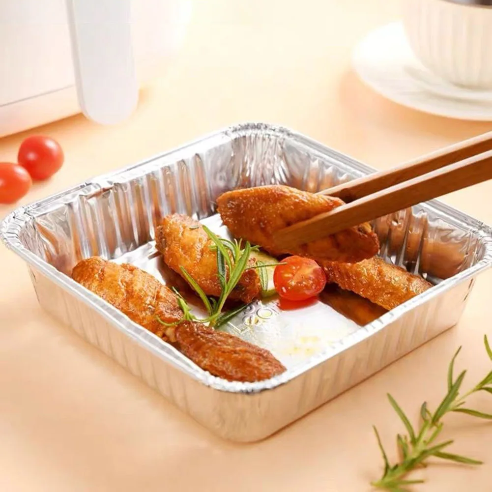 

50pc Oil-Proof Aluminum Foil Tin Box Round Disposable BBQ Tray Non-Stick Liner Steaming Basket Mat for Cake Pastry Food Bakeware