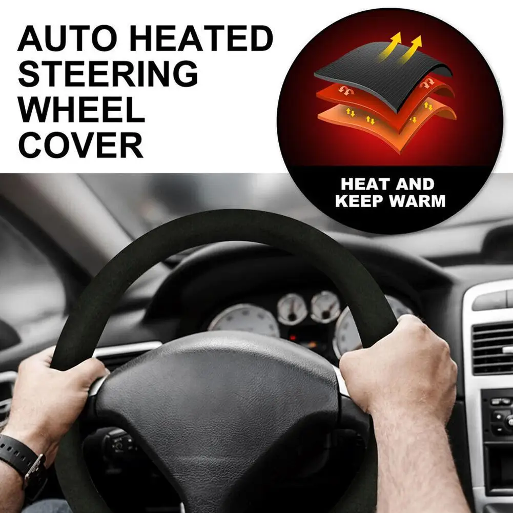 

38cm/14.96inch Car Heated Steering Wheel Cover Non-slip Quick Heating Steering Wheel Protector Cover Car Interior Accessories