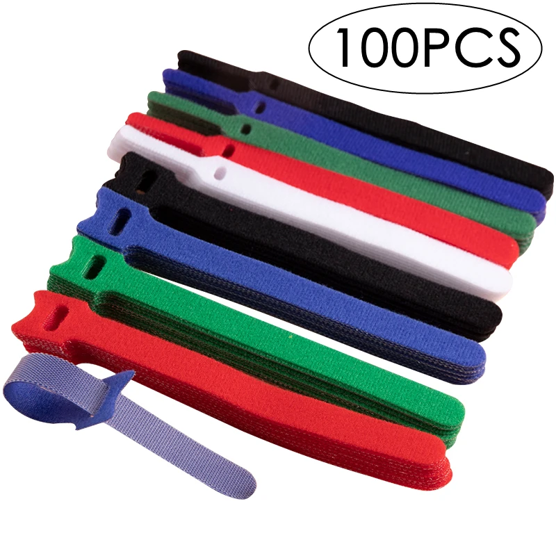 

Wrap And Hook Cable Cable Nylon Organizer Winder Management Ties 100/60/20pcs Cable Loop Cord Ties Bundle Colorful Wire Reusable