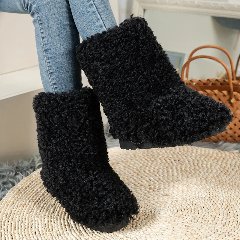 

Женские сапоги из овечьей шерсти, с круглым носком, до середины икры