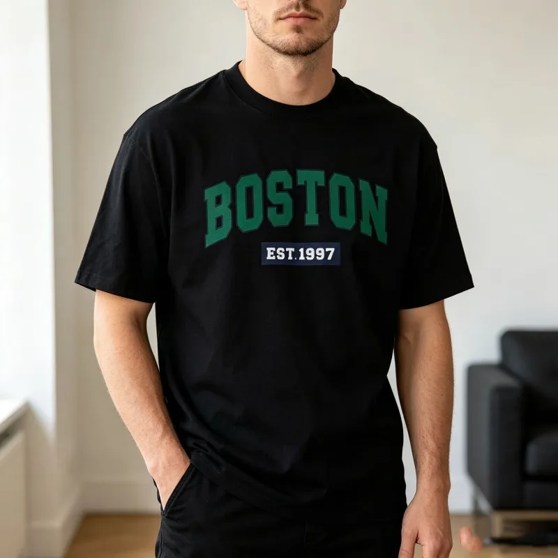Фото Футболка Boston EST 1997 с графическим принтом, винтажная футболка с принтом города США, унисекс, повседневная футболка с короткими рукавами, футболка оверсайз №2