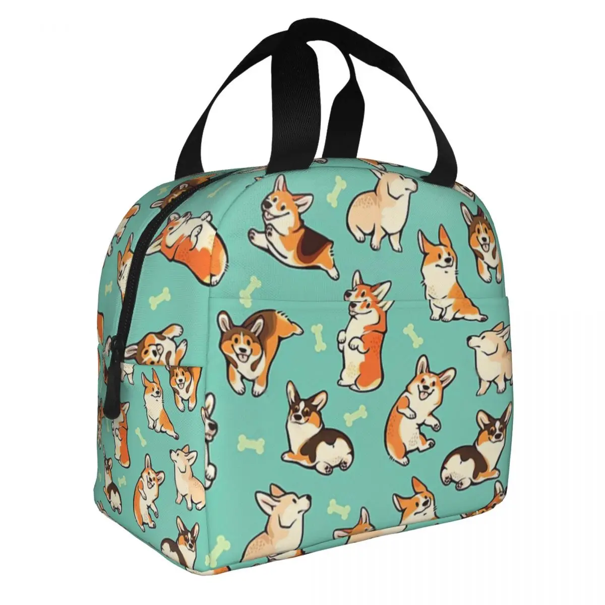 Jolly Corgis In Green Lunch Bento Bags Portable Aluminum Foil thickened Thermal Cloth Lunch Bag for Women Men Boy