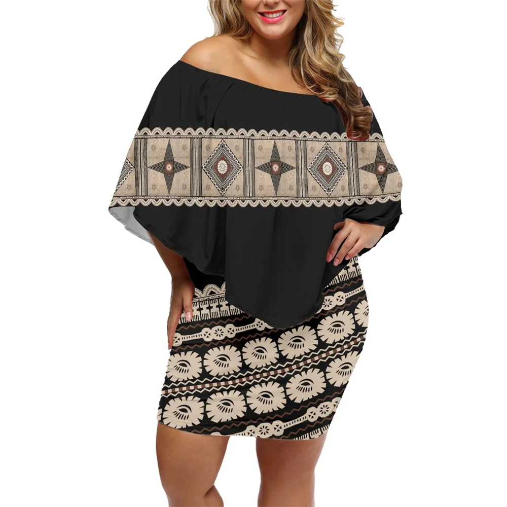 

Dresses Women Sexy Polynesian Tribal Clothing Black Tapa Masi Cloth Floral Print on Demand Custom Latest Dress Designs Pictures