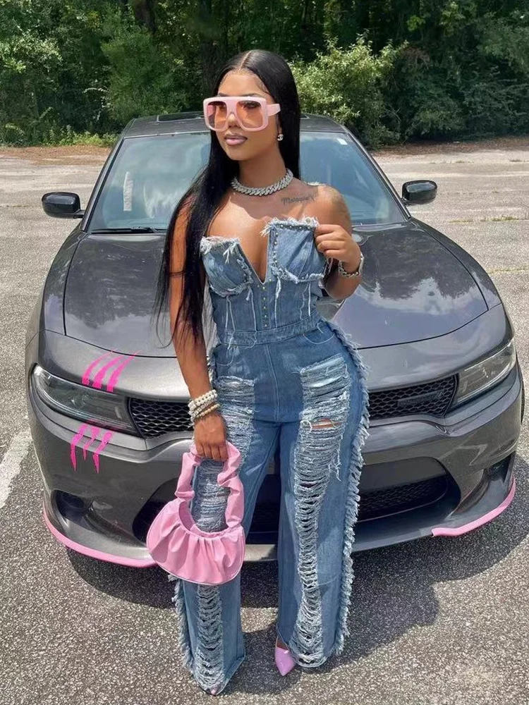 

Joskaa сексуальный Повседневный джинсовый комбинезон с заклепками, Женский хипстерский комбинезон, облегающий грудь, цельный прямой комбинезон, Осенние Комбинезоны, уличные наряды