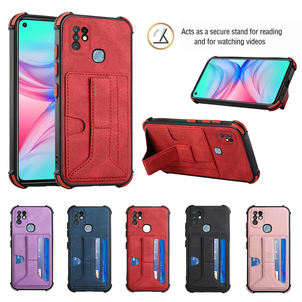

Camera Protect Phone Case for Infinix Smart 5 4 HD Hot 11s 9 Play 10S Note 8 10 Pro X653 X682 Stand Card Slots Shockproof Cover
