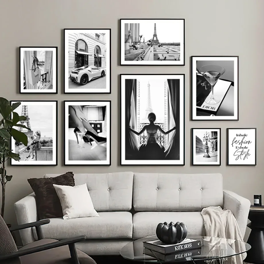 

Vogue Girl Heels Paris Tower Luxury Nordic Wall Art Canvas Painting Poster Prints Black And White Pictures For Living Room Decor