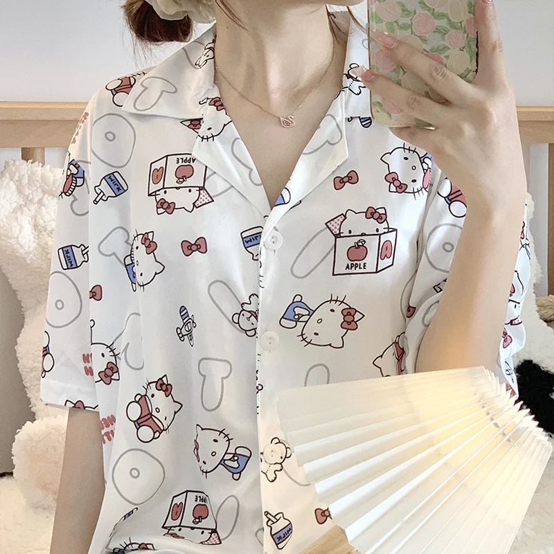 Пижама Kawaii Sanrioed из аниме Hello Kitty 2 предмета шорты с коротким рукавом можно носить