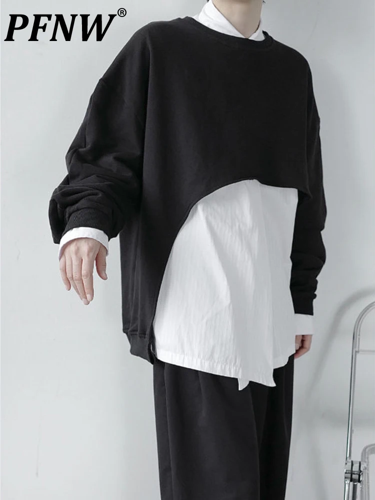 

PFNW New Asymmetric Patchwork Loose Round Pullover For Men Youth Autumn 2023 Fashion Tide Niche Darkwear Trend Tops 12A4529
