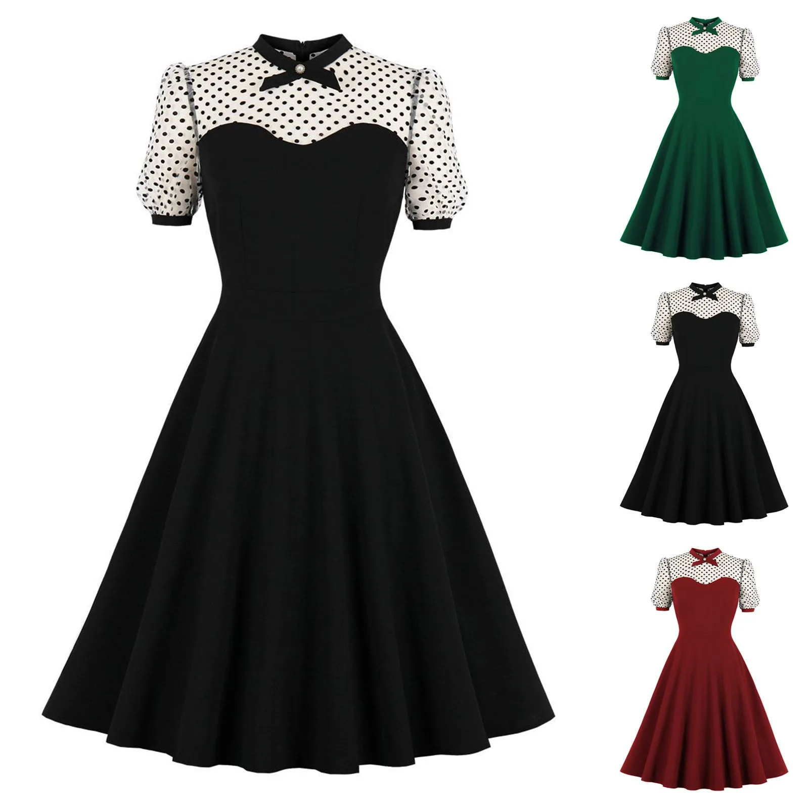 

Женское кружевное платье с вышивкой и коротким рукавом, в стиле ретро