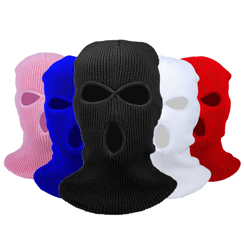 

Защитная маска на все лицо, лыжная маска, велосипедная шапка, Балаклава с 3 отверстиями, армейская тактическая ветрозащитная Вязаная Шапка-бини из CS, зимняя теплая шапка унисекс