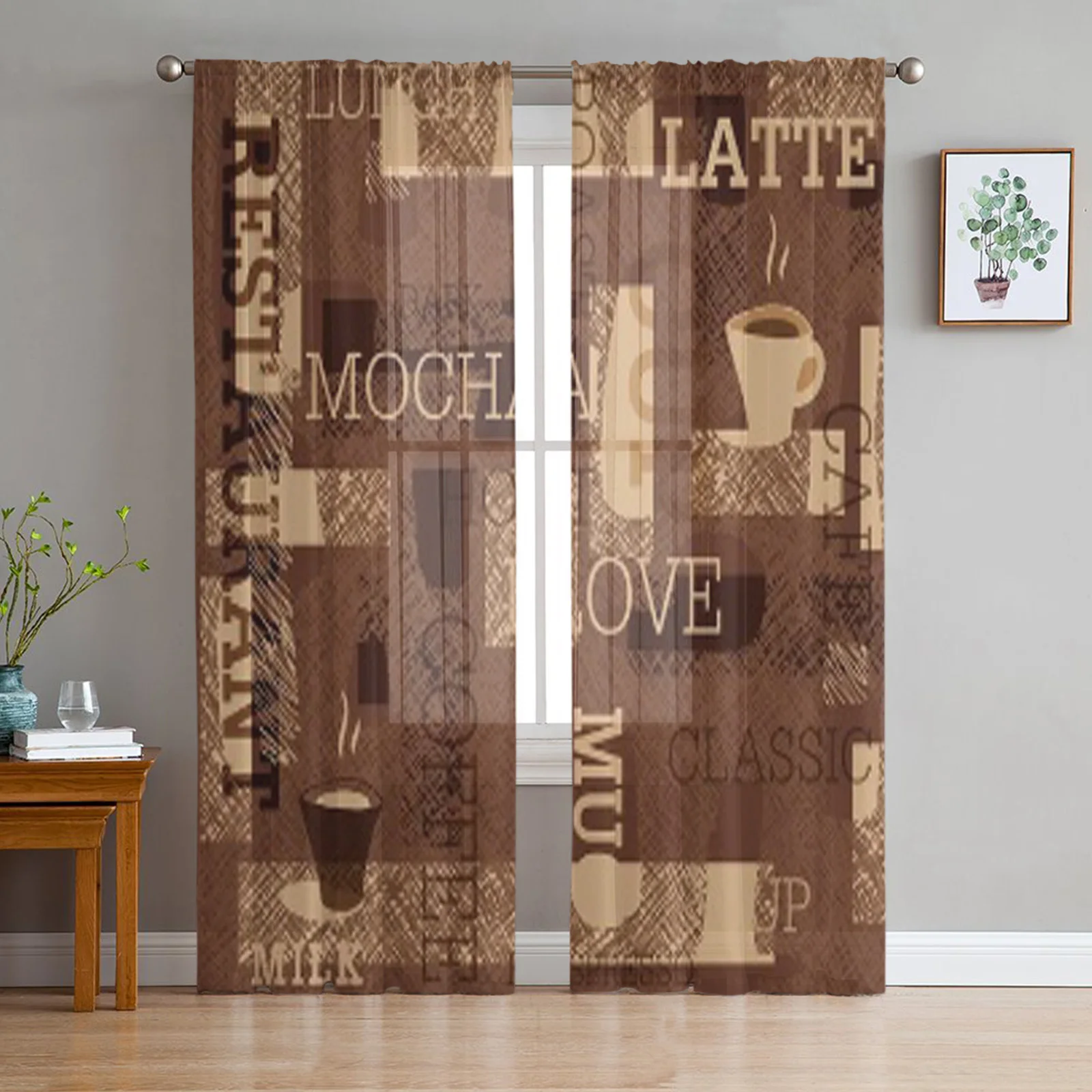 

Coffee Background Tulle Sheer Curtains for Living Room Decoration Curtain for the Room Bedroom Kitchen Voile Organza Curtains