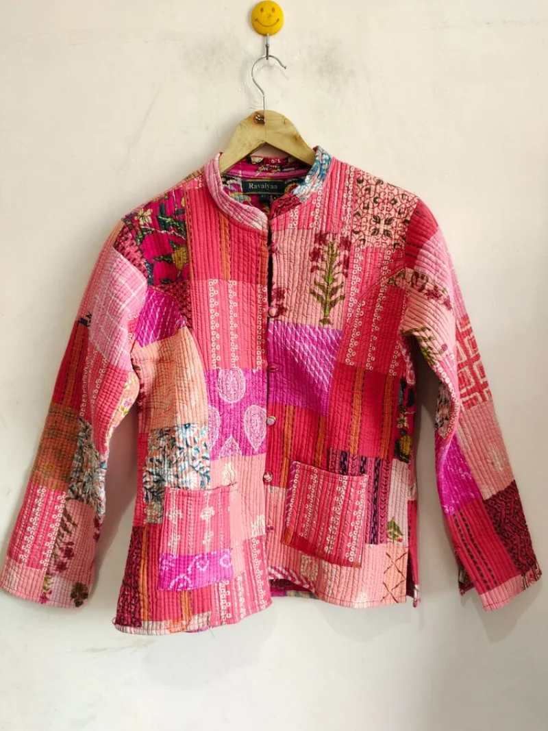 

Vintage Silk Patchwork Jacket Boho Reversible Jacket Indian Women Bomber Jacket