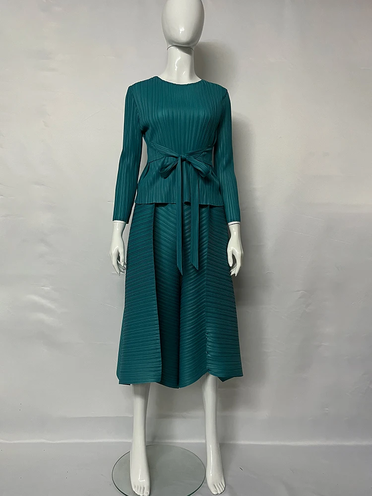 Женский плиссированный костюм Мияки Модный повседневный из двух предметов