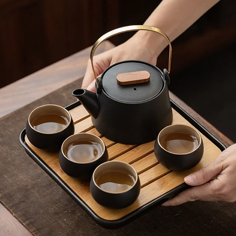 

Изысканный чайный сервиз, один чайник, четыре чашки в пакете, домашний чайный сервиз кунгфу, китайская чайная церемония, подарок, чайная чаш...