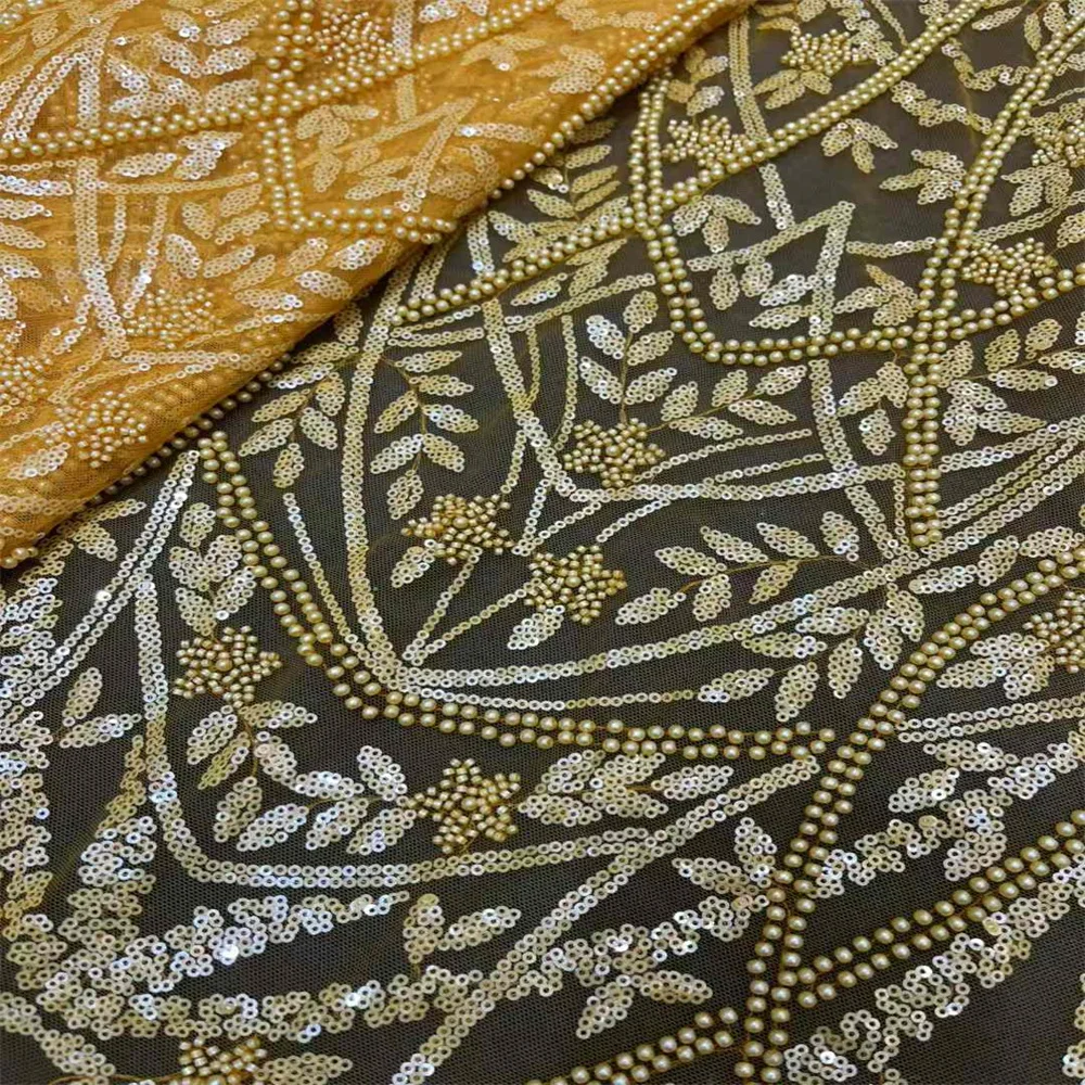 Африканская французская кружевная ткань с бисером 2024 высококачественное