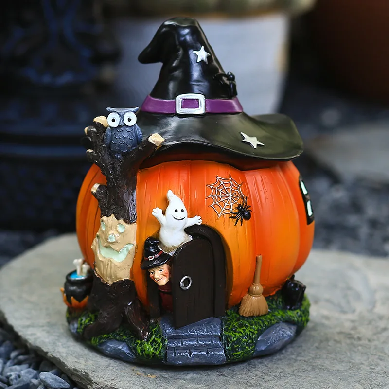 Halloween witch pumpkin house decoration garden luminous decoration holiday gift resin crafts