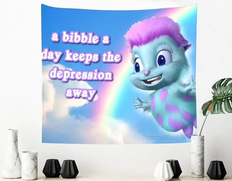 

A Bibble A Days Keeps The Depression Awa Tapestry Funny Meme Rainbow Tapestries for Bedroom Wall Hanging for College Dorm