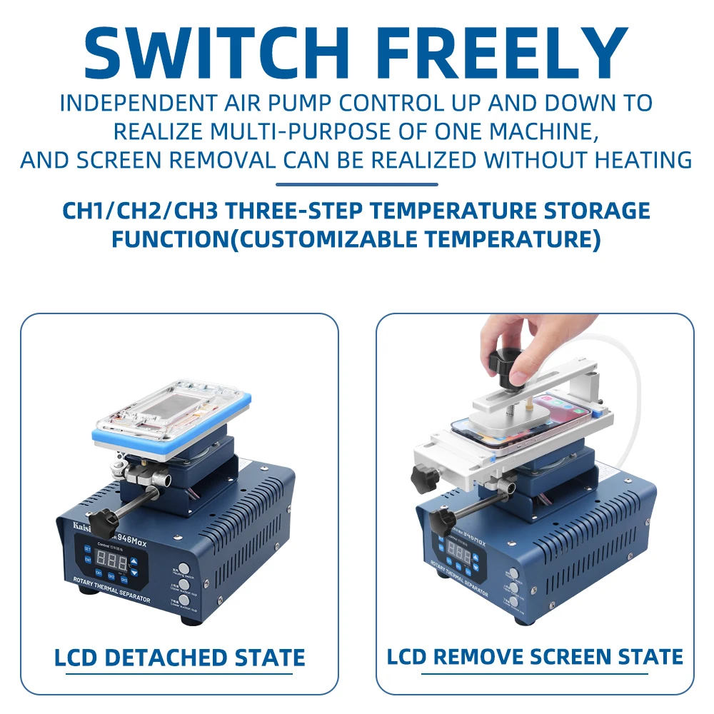 Разделитель экрана Kaisi 946 MAX Double Pump с поворотом, изогнутым отделением клея и без тепловой демонтажной ремонтировки.