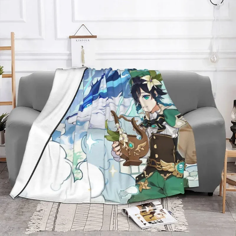 

Genshin Impact Venti Dvalin Blanket Flannel Print Anime Portable Warm Throw Blankets For Bed Travel Rug Piece