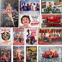 sexy girl pin up metal tin sign gas car stickers retro art painting wall plaque garage decor