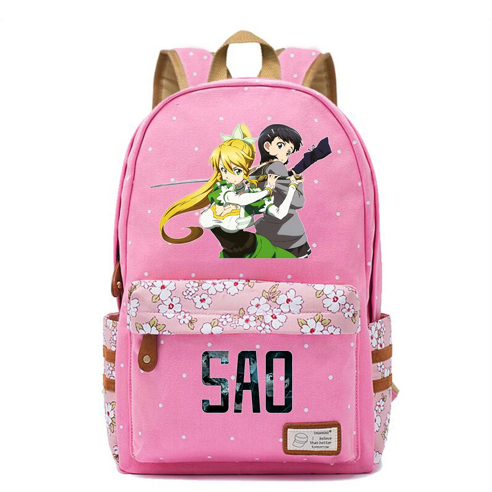

Sword Art Online Canvas Backpack Teenger Zip Packsack Casual Print Knapsack Student Cartoon Schoolbag Unisex Travel Laptop Bag