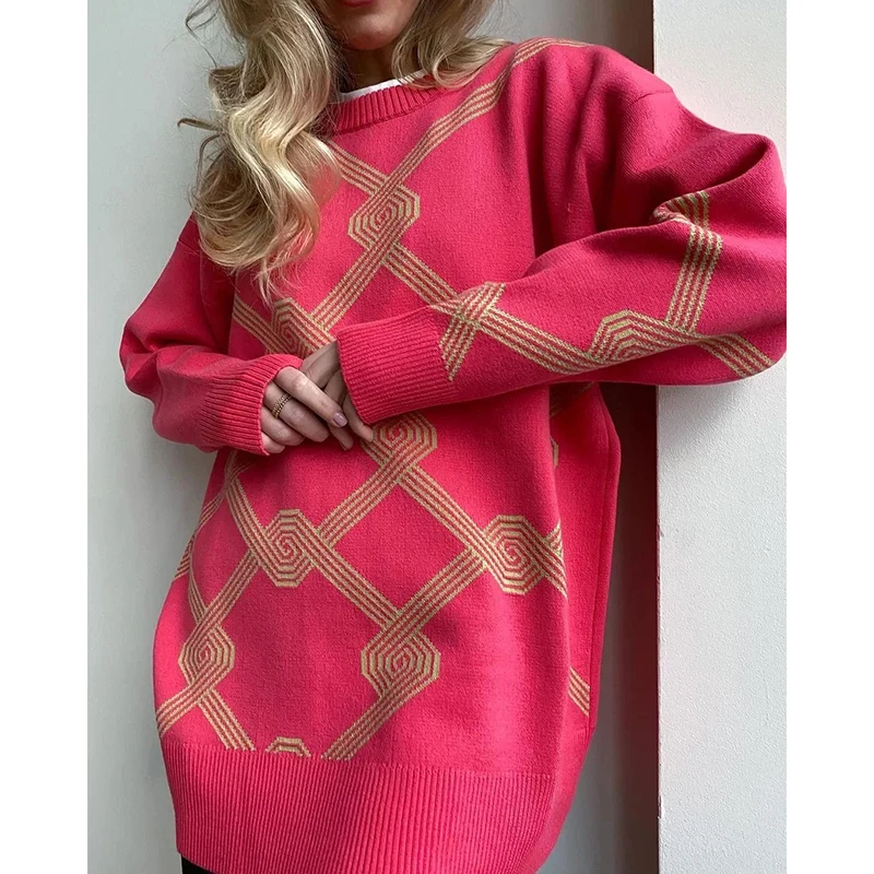 Женский трикотажный свитер с геометрическим рисунком Y2K весенние Теплые