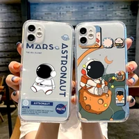 cute cartoon astronaut planet air ticket phone case transparent for iphone 13 12 11 mini pro x xr xs max 6 6s 7 8 plus se