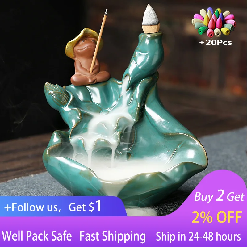 

Creative Ceramic Lotus Pond Night Backflow Incense Burner Frog Indoor Household Incense Plug Backflow Incense Burner