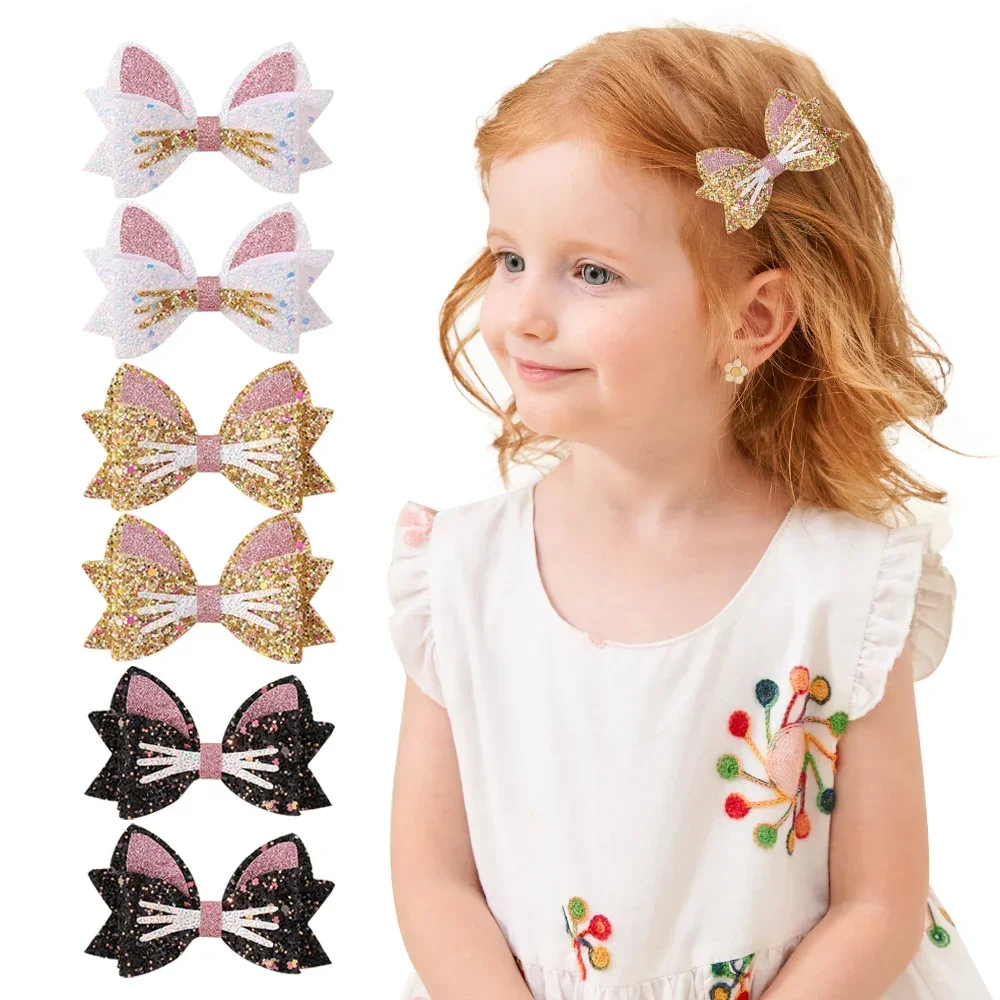 2 шт. милые кошачьи банты для волос заколка девочек заколки головы с блестками