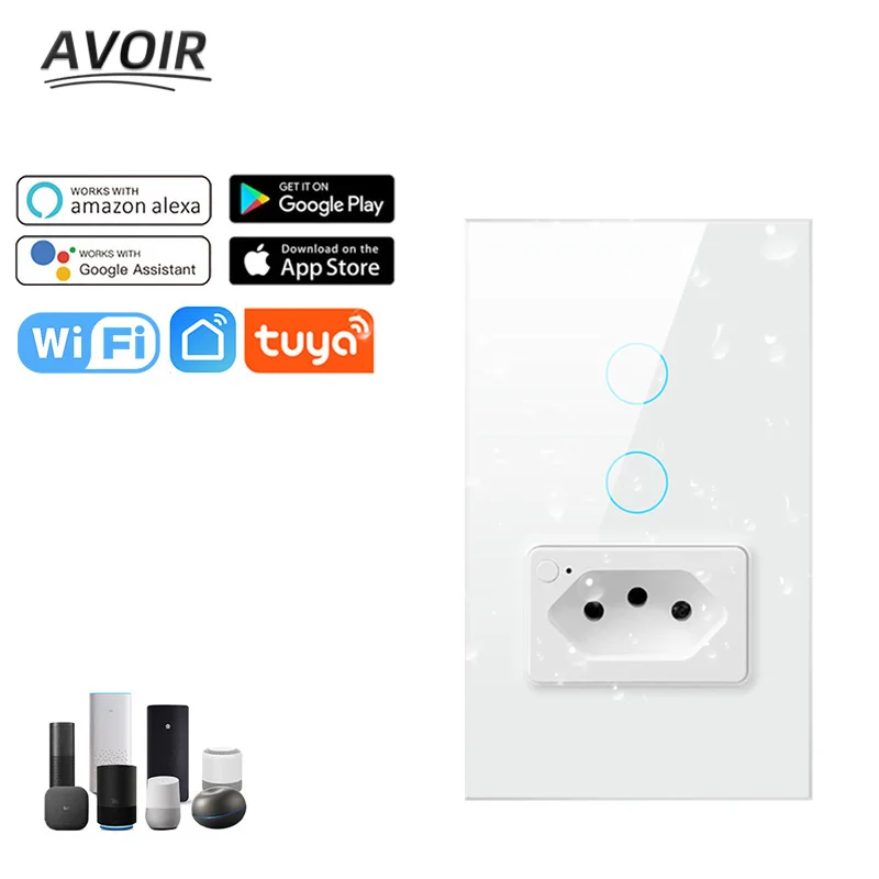 

Avoir Tuya Wifi Touch Switch Brazil Standard Electrical Sockets And Switch 2 Way Wall Light Switch White Free shipping to Brazil