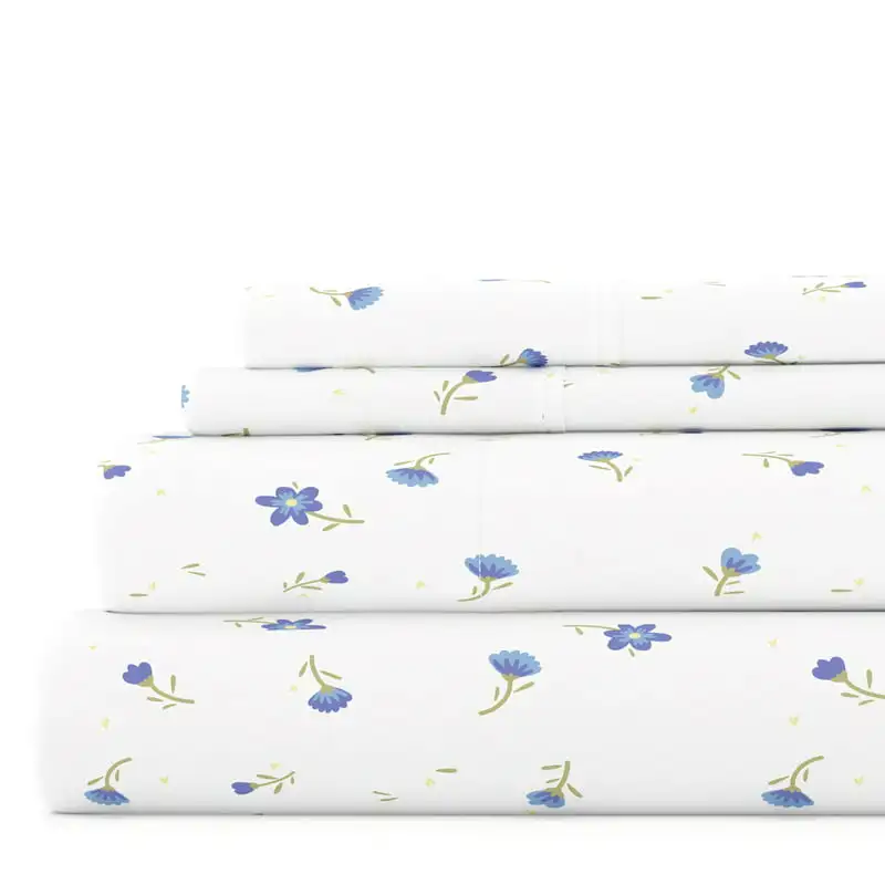 

Light Floral Pattern 4 Piece Microfiber Bed Sheet Set, Queen, by