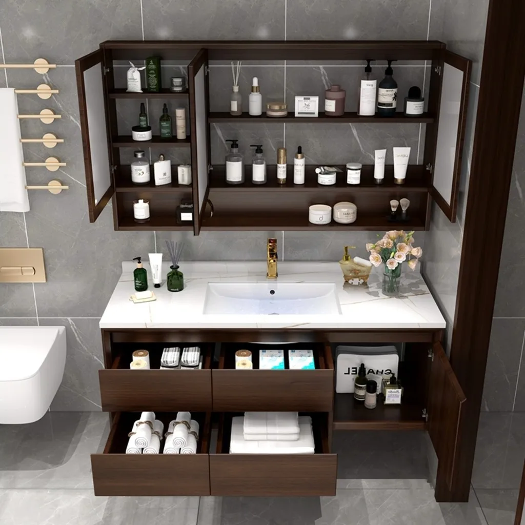 

Oak new Chinese wall hanging cabinet Bathroom cabinet combination ceramic basin washing table face wash basin