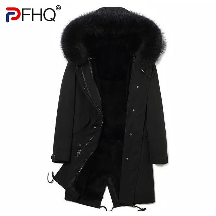 

PFHQ 2022 Winter Trendy Men High Quality Faux Fur Liner Parka Elegant Imitation Fox Hair Hooded Long Coat Fashion Luxury Jackets