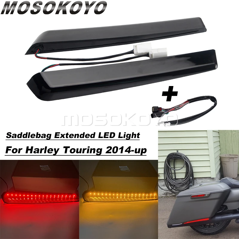 

Motorcycle Extended Bag LED Lights Saddlebag Brake Turn Signal Run Light For Harley Touring Road Street Glide CVO Road King