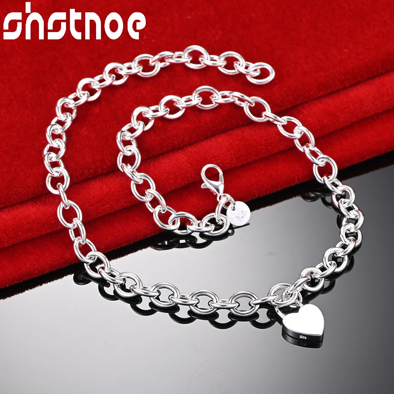 

SHSTONE 925 Sterling Silver 18 Inch Popular Heart Lock Pendant Chain Necklaces For Women Party Wedding Jewelry Birthday Gift