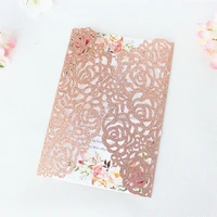 100 pieceslot luxury rose gold glitter wedding invitations with bowknot customized print xv quinceanera birthday cards ic055