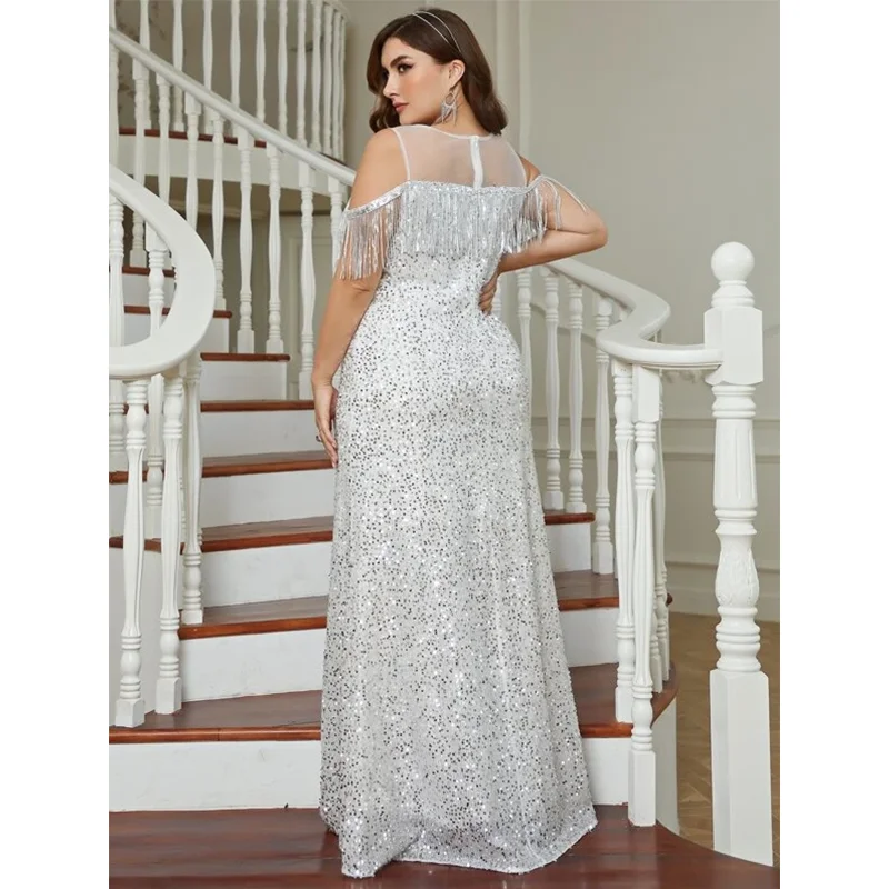 Plus Size Round Neck Sequin Loose Luxury Prom Evening Dress Wedding Party Plus Size Sleeveless Sequin Dress 4XL 5XL 10 Colors