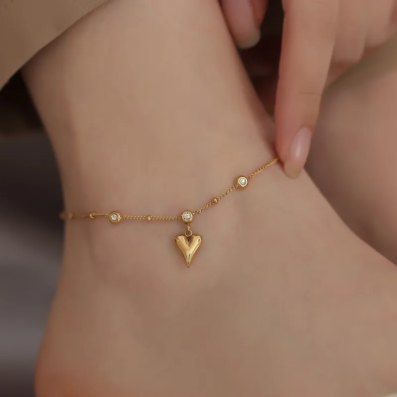 

New Trendy 18K Gold Love Crystal Anklet Female Korean Fashion Girl Exquisite Accessories Jewelry Gift